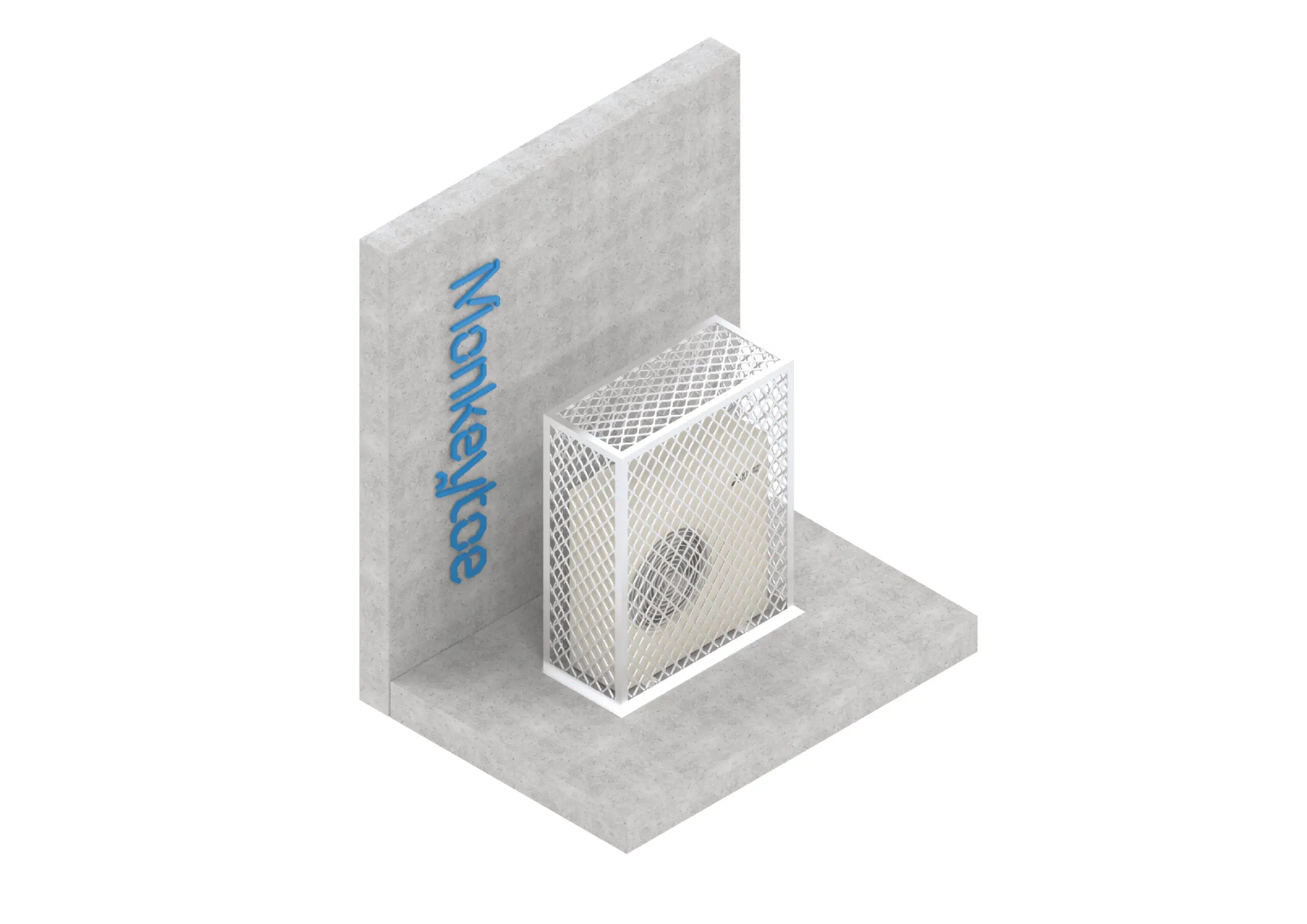Metal condenser cage with square mesh frame and circular center opening