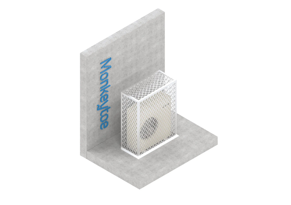 Metal condenser cage with square mesh frame and circular center opening