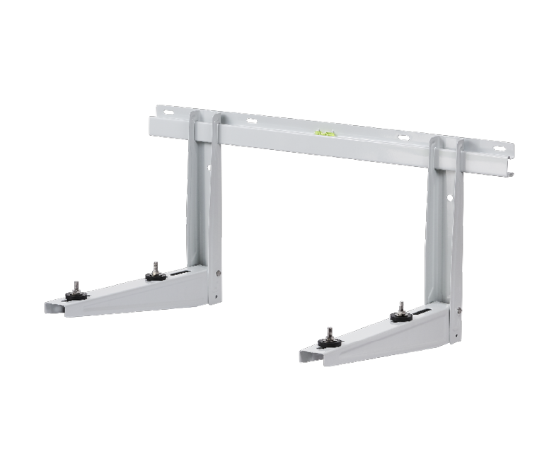 Steel sliding bracket frame with U-shaped supports and mounting bolts, light gray