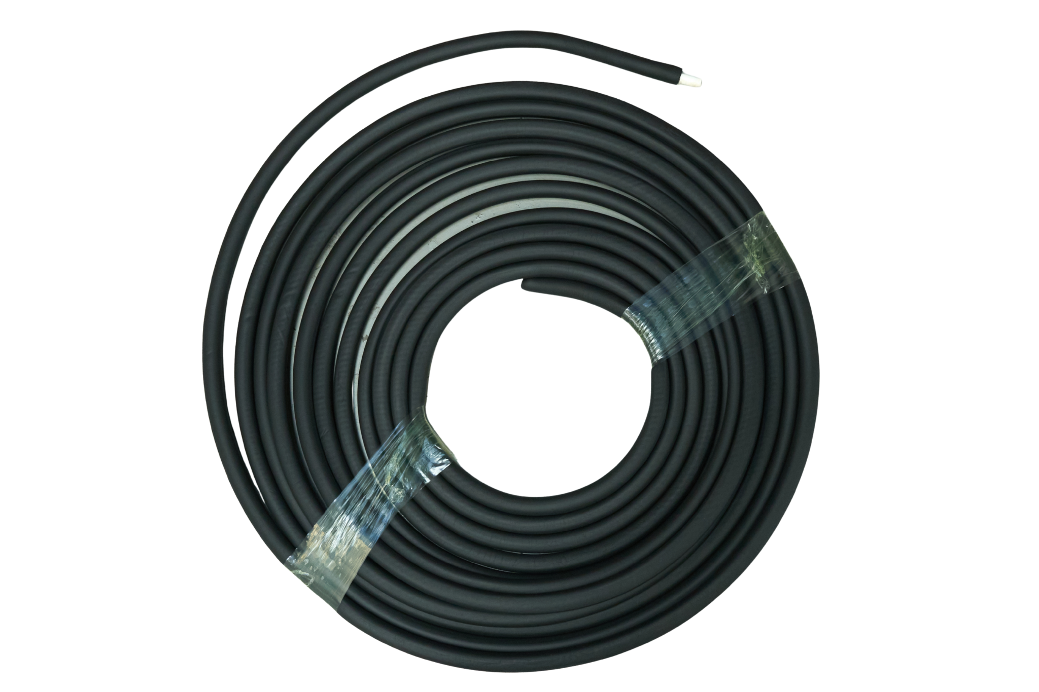 Black insulation roll with clear plastic wrap at ends