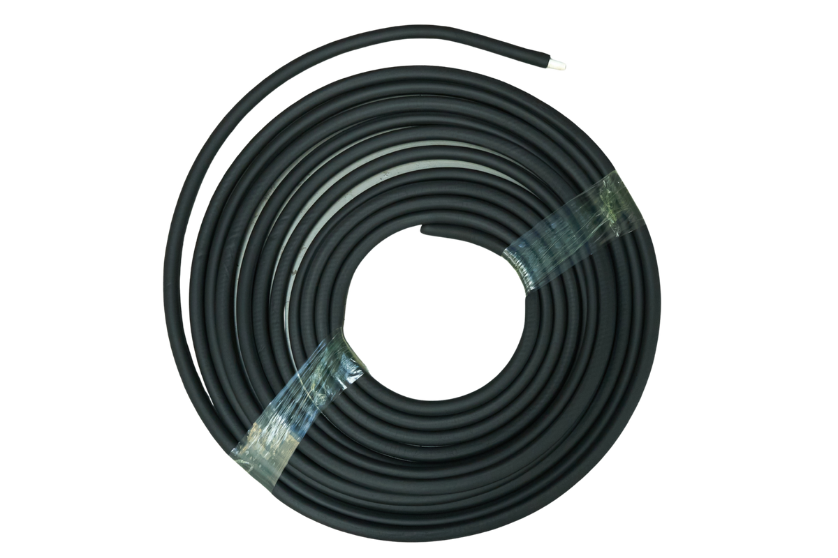 Black insulation roll with clear plastic wrap at ends