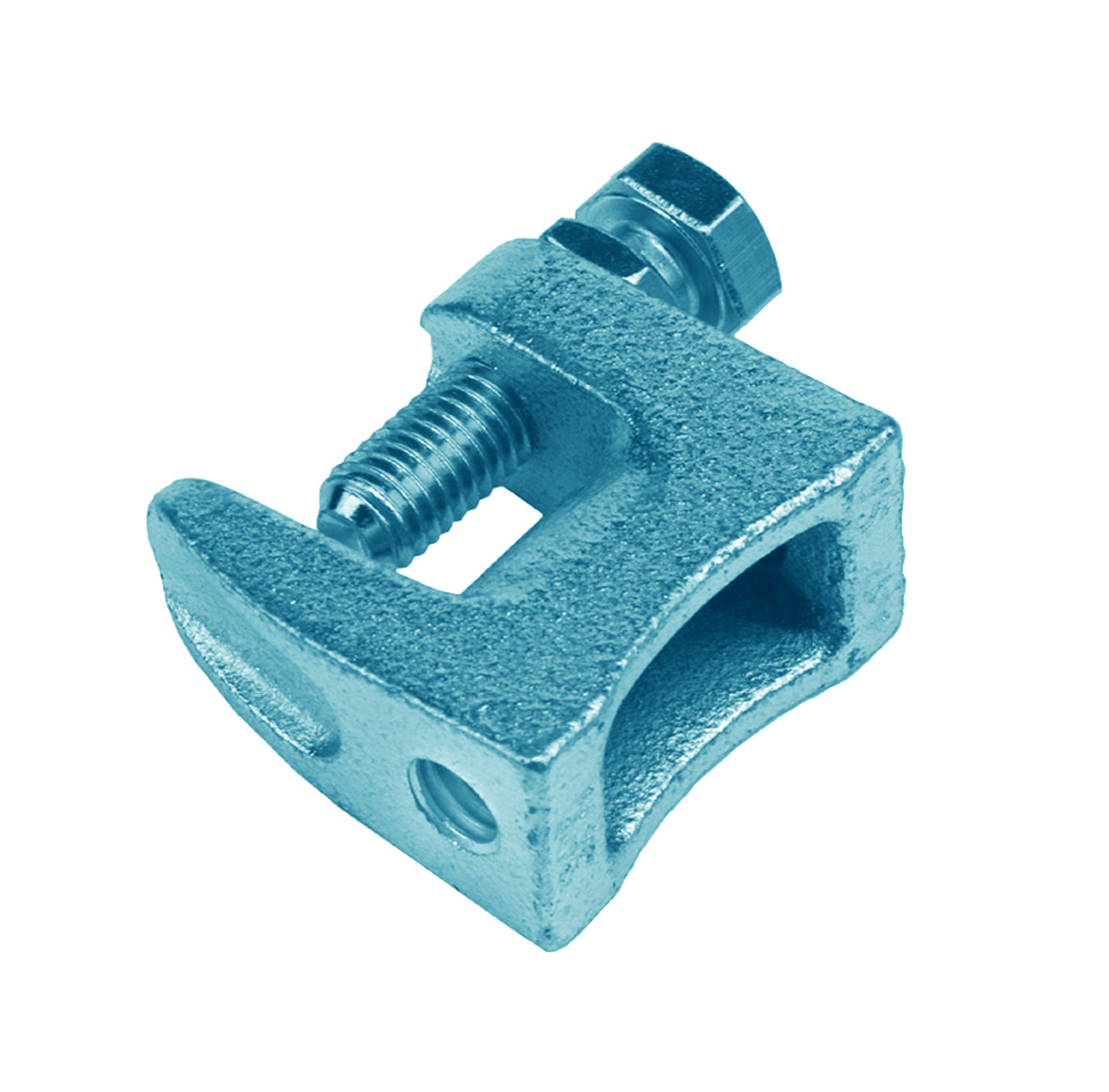 METU System beam clamp, blue metal, threaded bolt and slot opening